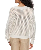 Sanctuary Women's Airy Openwork Cotton V-Neck Sweater
