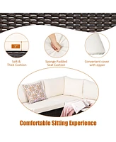 Gymax 6PCS Rattan Patio Sectional Sofa Conversation Set Outdoor w/ Beige Cushions