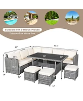 Gymax 7PCS Rattan Patio Sectional Sofa Set Conversation Set w/ Cushions