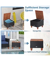 Gymax 3PCS Patio Rattan Conversation Furniture Set Yard Outdoor w/ Navy Cushions