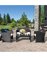 Gymax 8PCS Rattan Patio Conversation Set Outdoor w/ Coffee Table Cushioned Sofa