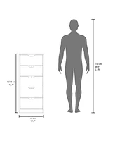 Houma 5 Drawers Narrow Dresser, Slim Storage Chest of Drawers, Natural Oak
