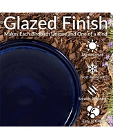 21" H Ceramic Bird Bath for Outside - Hand-Painted Outdoor Bird Bath Bowl, Uv/Frost-Resistant Finish - Midnight Blue - Ribbed Pedestal