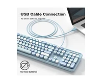 Computer Keyboard Wired, Plug Play Usb Retro Round Typewriter Keyboard, Full Size Wired Keyboard with Foldable Stands for Laptop and Office Pc