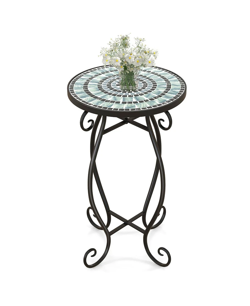 Small Plant Stand with Weather Resistant Ceramic Tile Tabletop