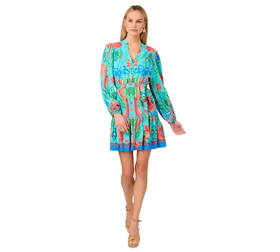 Adrianna by Papell Women's Printed Long-Sleeve Dress