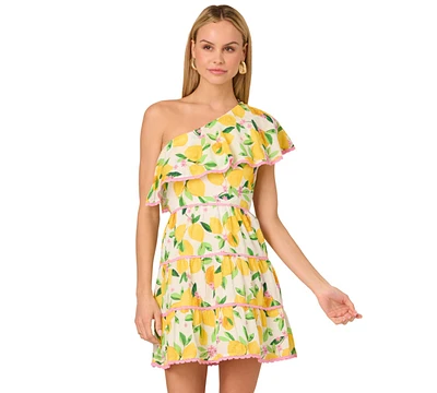 Adrianna by Papell Women's Cotton Asymmetric Ruffle Dress