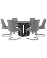 Tivie 7-Pc. Dining Set (Round Table & 6 Metal Chairs)