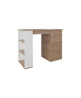 Rossiter Kitchen Island, 1 Door, 5 Shelves, Natural Oak/White