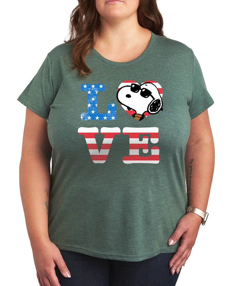 Hybrid Apparel Plus Peanuts Snoopy Love Americana Graphic Crew Neck T-Shirt