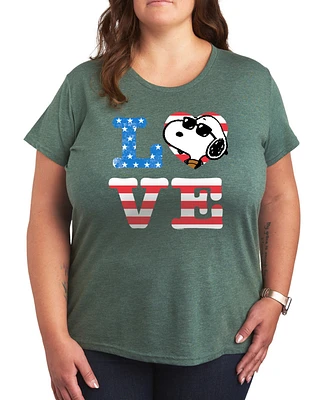 Hybrid Apparel Plus Peanuts Snoopy Love Americana Graphic Crew Neck T-Shirt