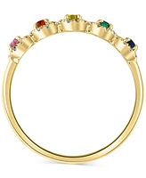 Multi Sapphire (0.29 ct. t.w.) & Diamond (0.15 ct. t.w.) Five Stone Halo Ring in 14k Gold