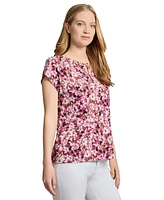Jones New York Petite Floral-Print Keyhole Cap-Sleeve Top