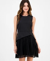 Sam Edelman Women's Mixed-Media Sleeveless Pleated Dress