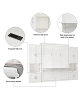 Murphy Bed with Storage Shelves, Desk Combo, Queen Size