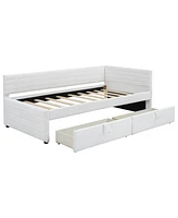 Twin Size Upholstered Daybed with 2 Drawers, White