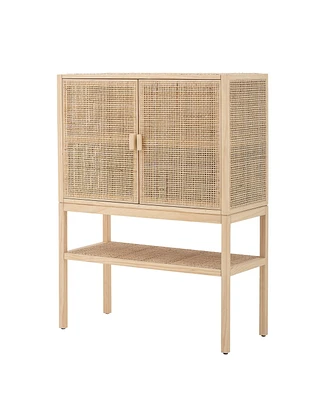 Creative Co-op 15.8" Woven Rattan and Wood Bohemian Cabinet