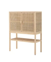 Creative Co-op 15.8" Woven Rattan and Wood Bohemian Cabinet