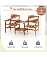 Gymax Outdoor Patio Loveseat w/ Coffee Table & Umbrella Hole for Garden Poolside