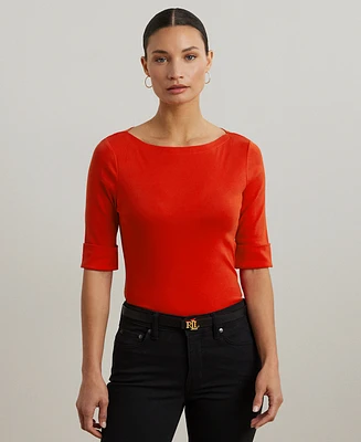 Lauren Ralph Petite Stretch Cotton Boatneck Tee