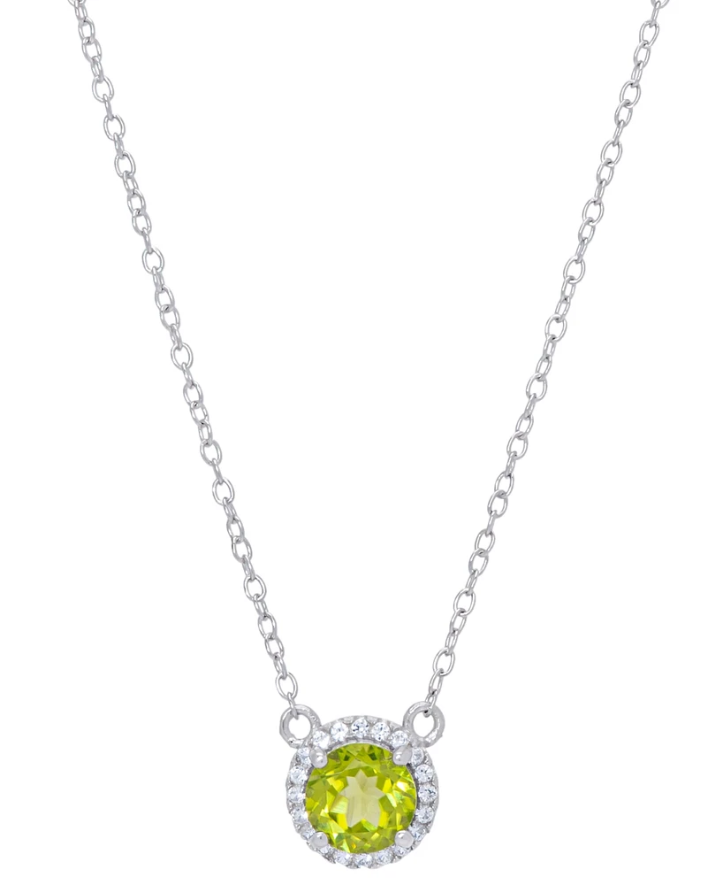 Peridot (7/8 ct. t.w.) & Lab Grown White Sapphire (1/8 ct. t.w.) Halo 18" Pendant Necklace in Sterling Silver