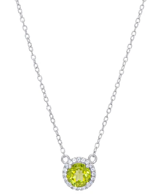 Peridot (7/8 ct. t.w.) & Lab Grown White Sapphire (1/8 ct. t.w.) Halo 18" Pendant Necklace in Sterling Silver