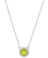 Peridot (7/8 ct. t.w.) & Lab Grown White Sapphire (1/8 ct. t.w.) Halo 18" Pendant Necklace in Sterling Silver