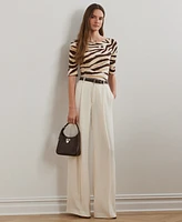 Lauren Ralph Petite Zebra-Print Stretch Cotton Boatneck Tee