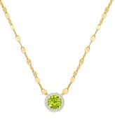 Peridot (7/8 ct. t.w.) & Lab Grown White Sapphire (1/10 ct. t.w.) Round Halo 18" Pendant Necklace in 14k Gold over Sterling Silver