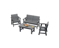4-Piece Hdpe Plastic Weather Resistant Outdoor Patio Conversation Seating Set in Gray