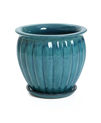 LuxenHome Sea Blue Bowl Round Ceramic Decorative Planter Pot