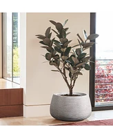 LuxenHome Speckled Off White and Brown Textured Ribbed Bowl -Inch Tall MgO Planter