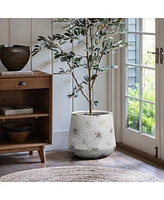 LuxenHome Rustic Off White with Brown Accents 15.6-Inch Tall Round MgO Planter
