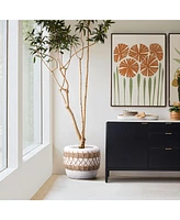 LuxenHome Boho White with Brown Accents -Inch Round MgO Planter