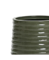 LuxenHome Emerald Ribbed Top with Ivory Bottom 20" Tall Resin Round Planter
