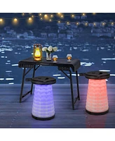 3 Pieces Folding Camping Table Stool Set with 2 Retractable Led Stools