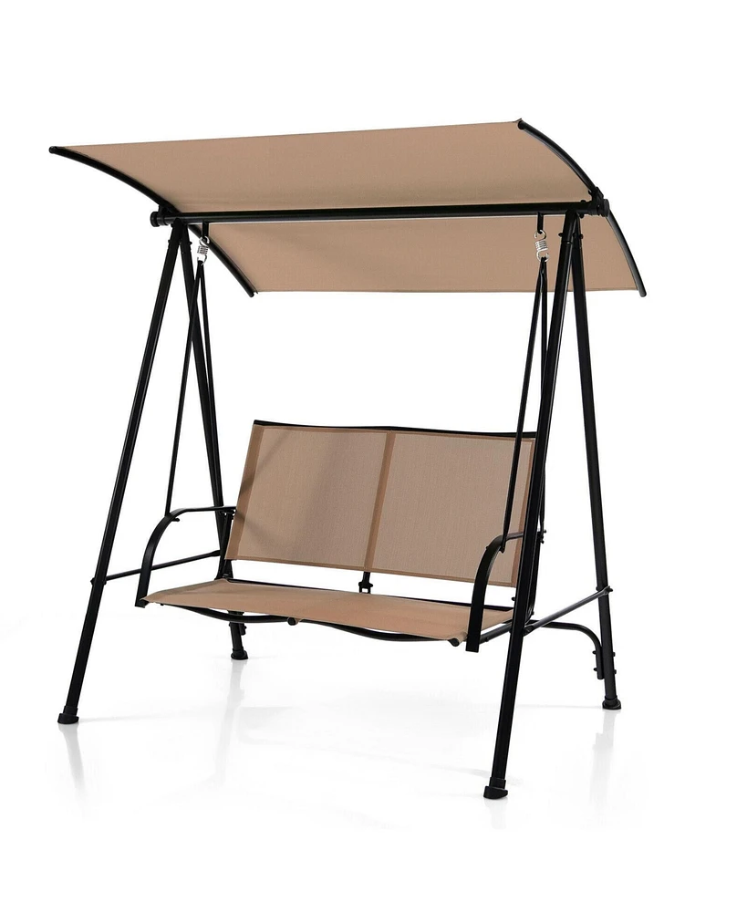 2-Seat Outdoor Canopy Swing with Comfortable Fabric Seat and Heavy-duty Metal Frame