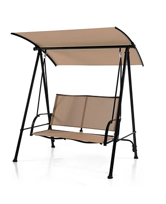 2-Seat Outdoor Canopy Swing with Comfortable Fabric Seat and Heavy-duty Metal Frame