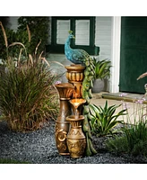 LuxenHome Resin Pedestal Peacock and Urns Outdoor Fountain
