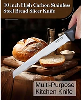 Cook N Home 10-Inch Wavy Serrated High Carbon Stainless Steel Sharp Bread Slicer Knife,Ergonomic Handle, Black