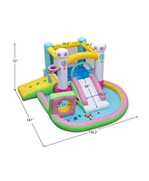 Inflatable Bounce House Bouncy Castle with Slide and Obstacle and Ball Pit with 480W Blower