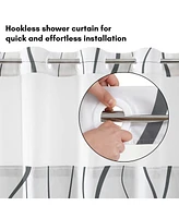 Americanflat 72x75 Hookless Shower Curtain - Gray Abstract Curve Lines Shower Curtain with Sheer Panel, Snap-In Liner, and Grommets - 100% Polyester