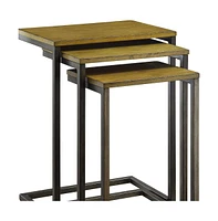 Set of Three Nested End Tables – Solid Wood Tops with Steel Frames for Industrial Home Style