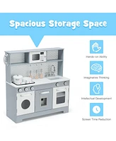 Pretend Play Kitchen Wooden Toy Set for Kids with Realistic Light and Sound