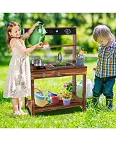 Outdoor Mud Kitchen for Kids with Rotatable Faucet and Removable Sink