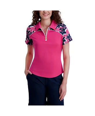 Stella Parker Women's 1/2 Zip Contrast Short Sleeve Polo