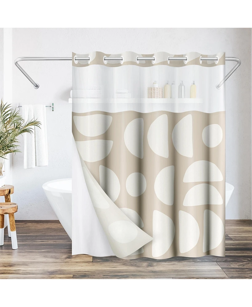 Americanflat 72x75 Hookless Shower Curtain - Abstract Khaki Cream Shower Curtain with Sheer Panel, Snap-In Liner, and Grommets - 100% Polyester