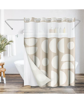Americanflat 72x75 Hookless Shower Curtain - Abstract Khaki Cream Shower Curtain with Sheer Panel, Snap-In Liner, and Grommets - 100% Polyester
