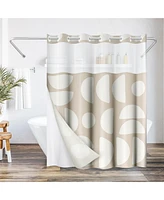 Americanflat 72x75 Hookless Shower Curtain - Abstract Khaki Cream Shower Curtain with Sheer Panel, Snap-In Liner, and Grommets - 100% Polyester