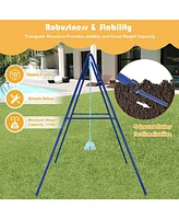 Outdoor Kids Swing Set with Heavy Duty Metal A-Frame and Ground Stakes